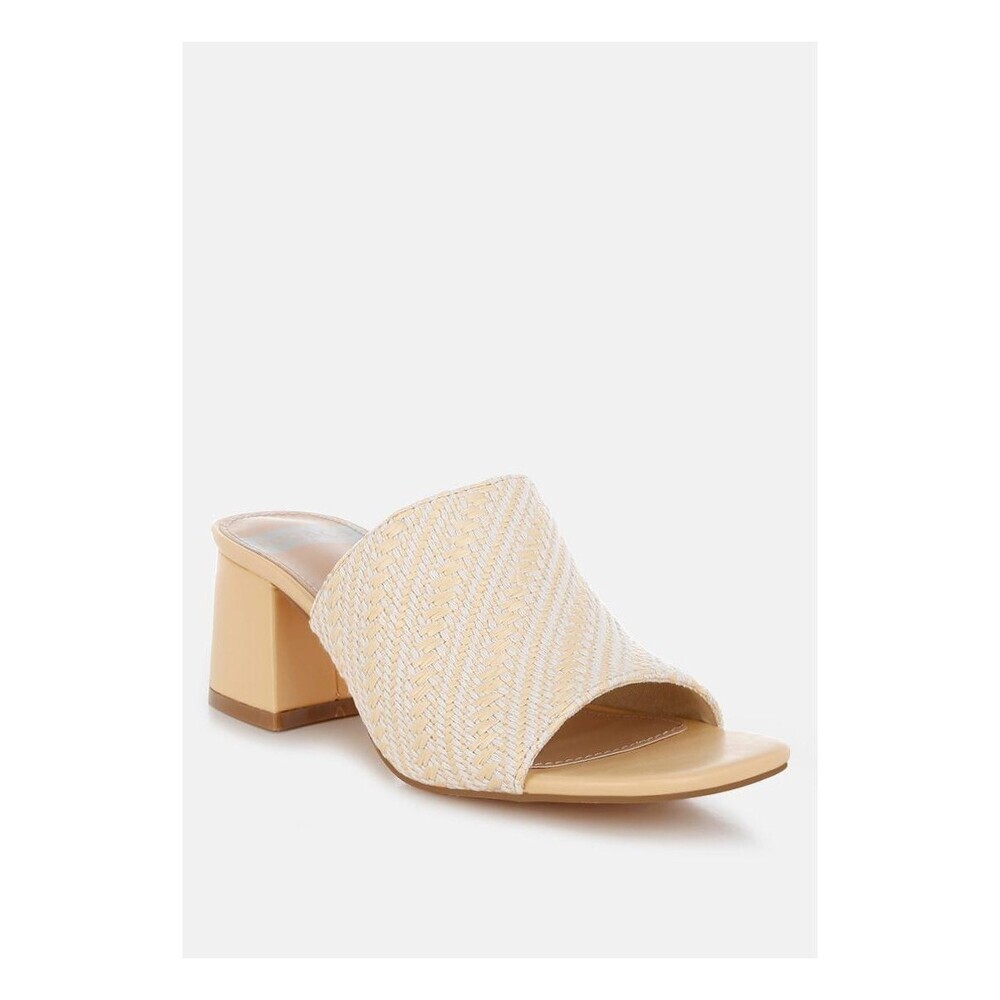 Rag & Co Morgana Sandals Women's US 6.5 Beige Block Heel Slip On Slide GAL1980